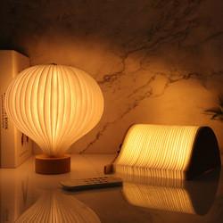Bedside Real Wood Table Lamp Creative Hot Air Balloon Design Dupont Paper Night Lights Gifts