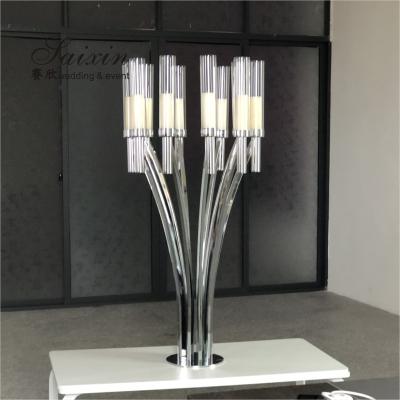 ZT-396S Venda quente candelabro de metal de prata central para decoração de casamento