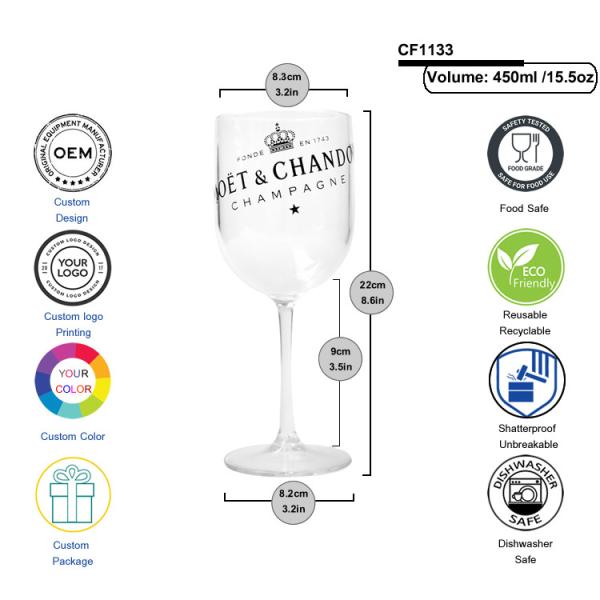Party White Moet Chandon Plastic Champagne Glasses Acrylic Wine Cup Goblet