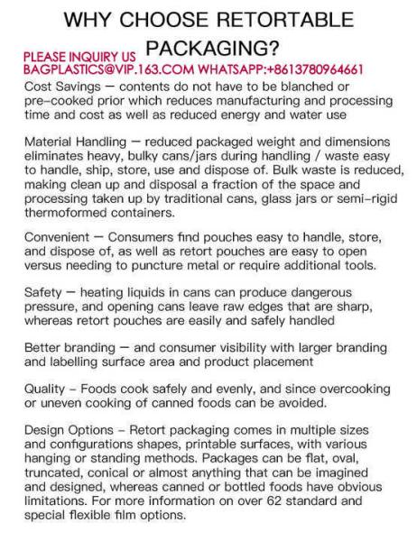 Ready To Ship Bagease High Temperature Vacuum Bags Retort Pouch Bag For Ready Health Food