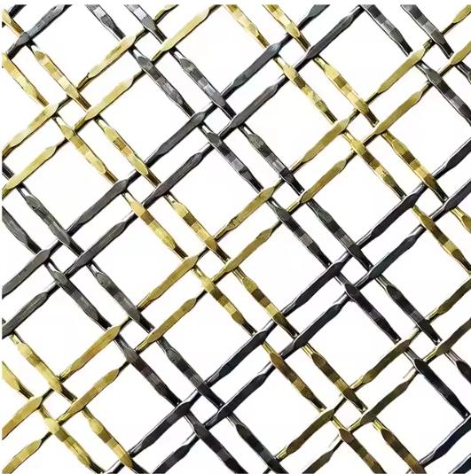 Decorative Metal Wire Mesh Antique Brass Architectural Woven Satin Brass Creative Grille for Hotel Lobby Cabinet Door Decoration