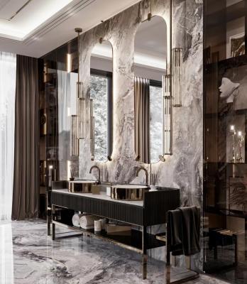Rock Plate Luxury Hotel Furniture Ceramic Seamless Integrated Bathroom Basin Cabinet