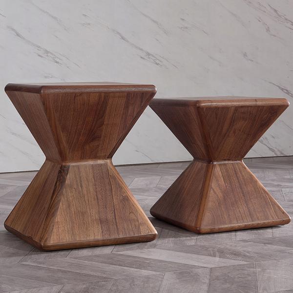 Popular Small Side Coffee Table Solid Wood Sand Clock Shape Walnut Finish