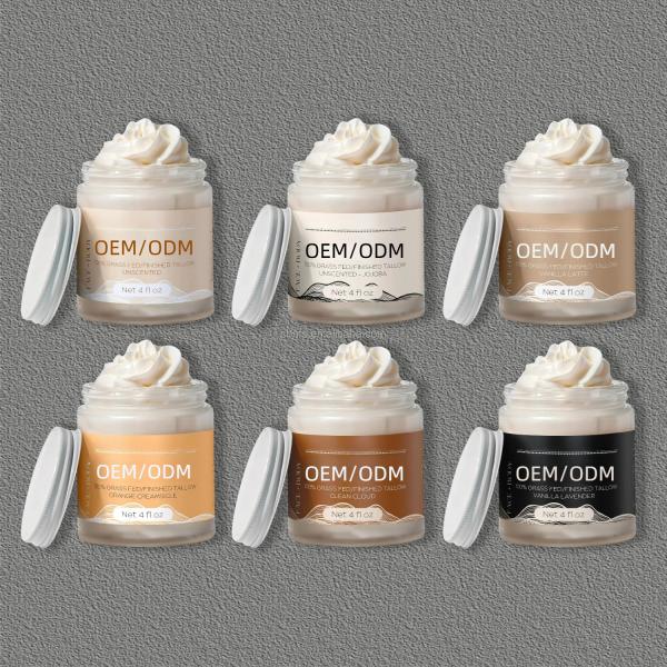 Lotion corporelle profondément hydratante OEM Huile d'amande douce naturelle et suif de bœuf nourri à l'herbe