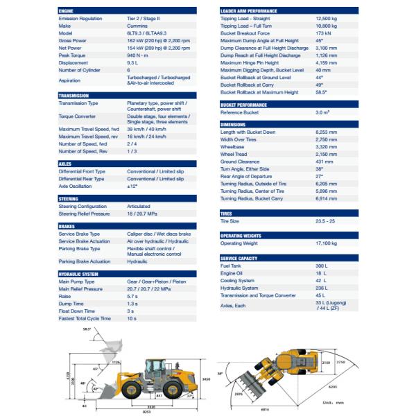 Liugong 5tons wheel loader CLG856H 3cbm bucket loader