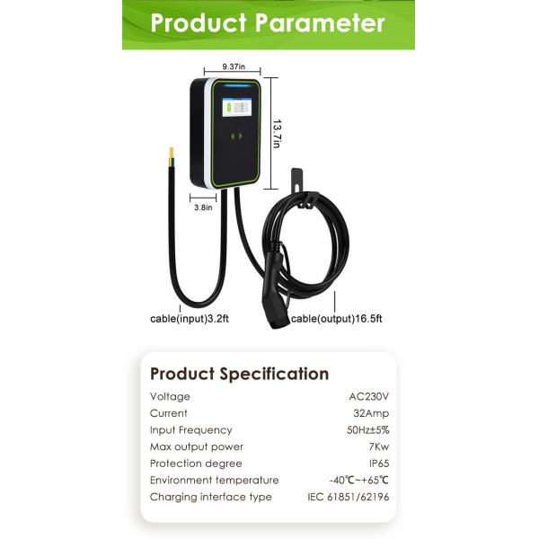 Ev Charger Wall Box 7KW 32 Amp 19.6ft Cable Portable Plug and Play 220V ev charer OEM ODM
