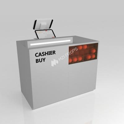 Display Showcase Grey Wooden Cash Register Iron Structure Light Box For Space-Saving Display Rack And Fashion-Forward Shop Rack