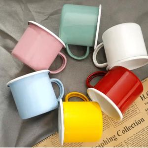Nordic Matte Black White Steel Enamel Coffee Mug 350ml 15oz OEM Color