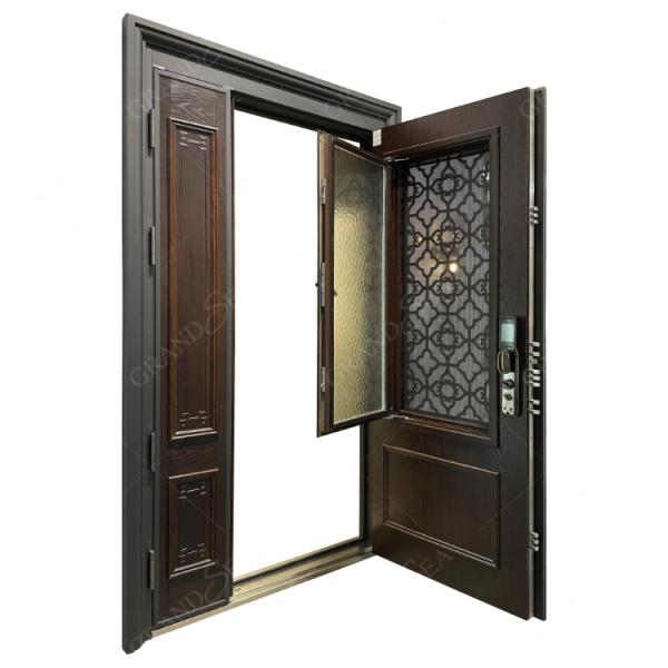Modern Design Wooden Grain Anti-theft Door Villa Multi Lock Point Front Safety Steel Door Exterior Security Door
