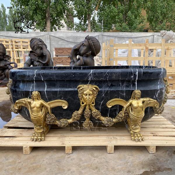 Black Stone Marble Bathroom Bathtub Medusa Bronze Brass Base Bathtubs Luxury Freestanding Shower Room