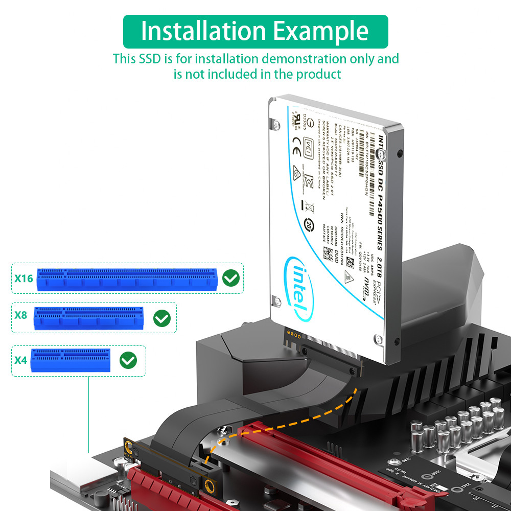 180 градусов SFF-8639 (U.2) до PCI-E 3.0 4X кабель расширения ленты для U.2 NVME SSD Высокоскоростная передача без задержки