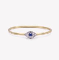 Mini-anneau de pavé de style classique avec œil de diamant et saphir bleu en argent sterling 925