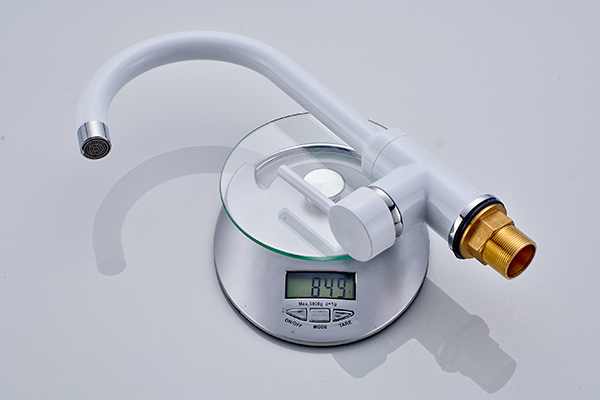 ROVATE Single Handle Brass Kitchen Faucet Deck Mounted White Painting