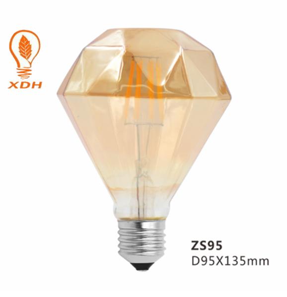 Ampola do diodo emissor de luz de D95 4W E27, bulbos 2200k do diodo emissor de luz de Diamond Decorative Filament