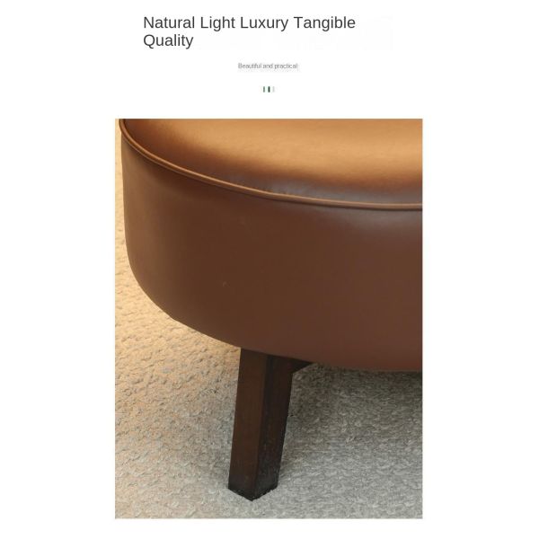 Retro Single Sofa Chair Balcony Leisure Backrest Chair Living Room Salon Comfortable Leather Seat Solid Wood Frame Accent Chair