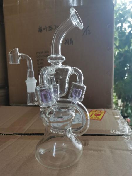 Feb Egg Purple Glass Bong Hookahs Recycler Glass Water Pipe With 14mm Banger