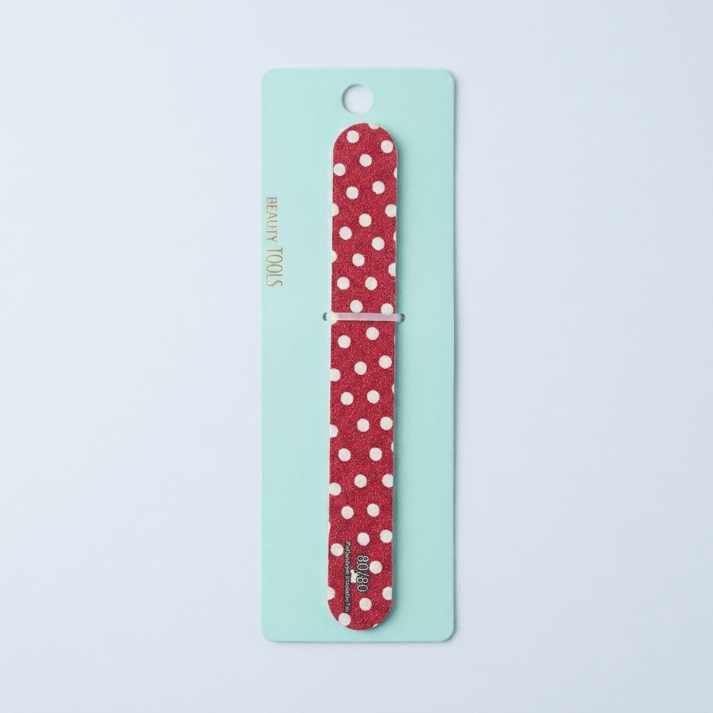 Professional 80/80 Grit Washable Nail File – Red Polka Dot Buffer Board