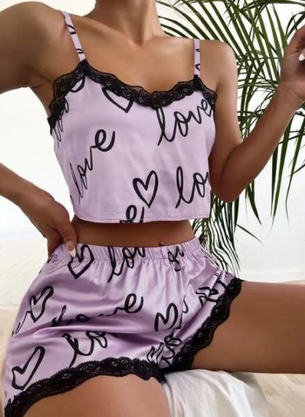 House Wear Sexy Lingerie Sleepwear Ladies Heart Print Leisure Wear Lingerie Shorts Plus Size