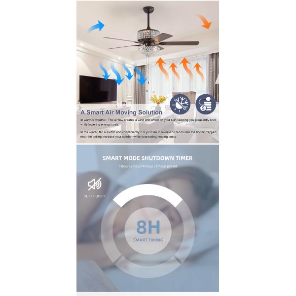 Bedroom AC110V 4100K  Flush Mount Crystal Chandelier Ceiling Fan Remote Control