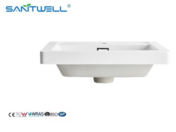 Popular Models SWBG500 Wholesale Sanitary Ware Stone Resin Basins Glossy White Cabinet Basins
