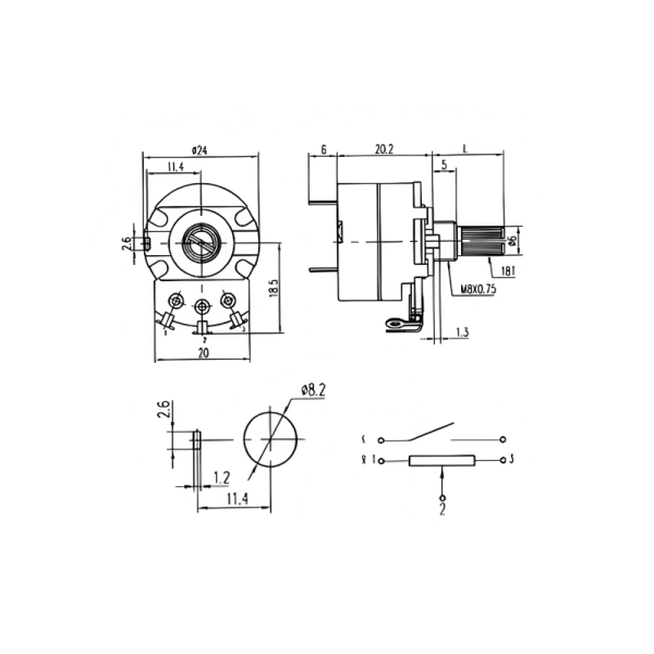 WH138 Resistance Speed Regulator 24mm Carbon Film Rotary Potentiometer