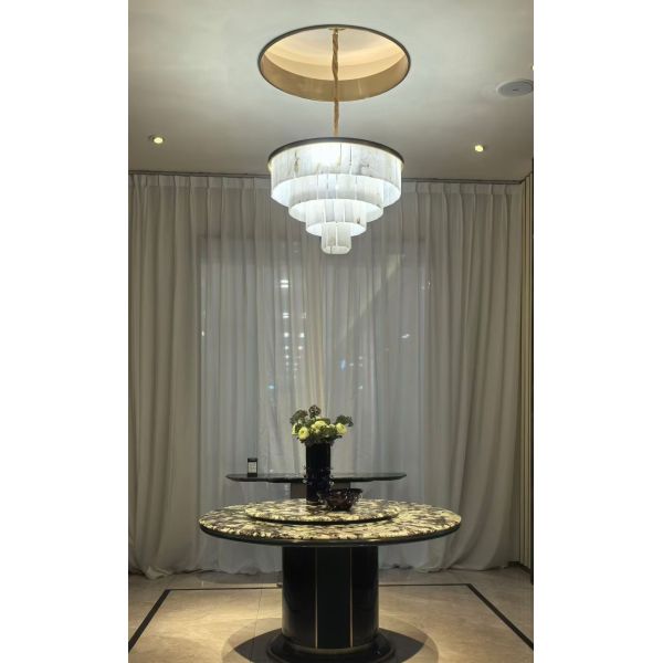 Zhongshan High Quality Modern Round Alabaster Balloon Dinning Plaster Chandelier New Designer Long Marble Lights for Home