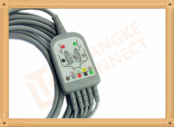 6 Pin One Piece Reusable ECG Patient Cable 5 Lead Defib , PVC Insulation
