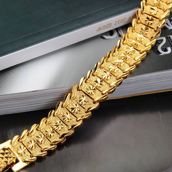 Classic Carving Wrist Chain Link Bangle Gold Bracelet Men