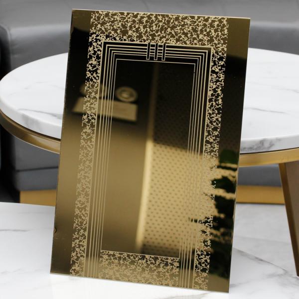 Fabricante Espejo Dorado Hoja de Acero Inoxidable Grabada Placa Grabada