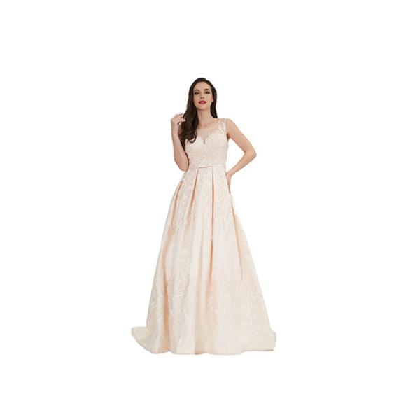 Apricot Coloured Sleeveless Evening Dress / Long Style Beading Ball Gowns