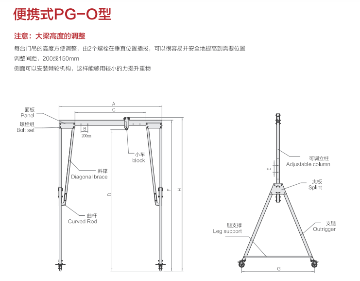 250 kg Rated Loading Capacity Adjustable Aluminum Mobile Gantry Crane for Heavy Duty Tasks