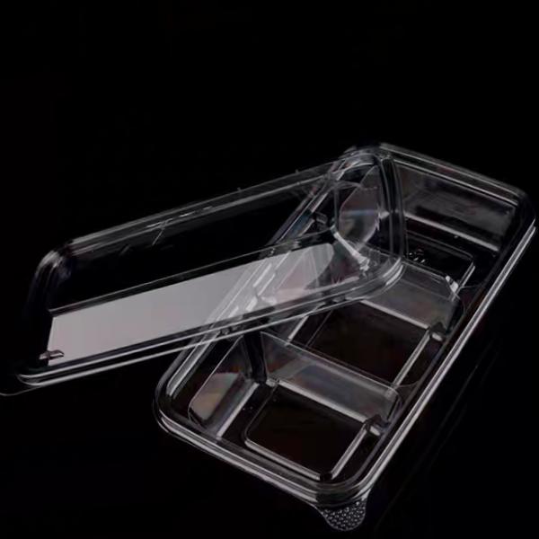 OEM factory disposable 3 cavity transparent vacuum formed rectangular PET plastic clamshell pastry cake box