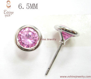 Cheap 925 Sterling Silver CZ Stud earrings with round Pink CZ for fashion girls from China