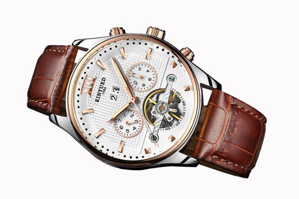 KINYUED Power Reserve Sport Custom Waterproof Watch Genuine Leather Strap For Watch Mechanical Wristwatch