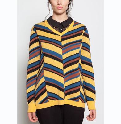 Silk Slant Colorful Striped Sweater , Knitted Striped Coloured Jumper