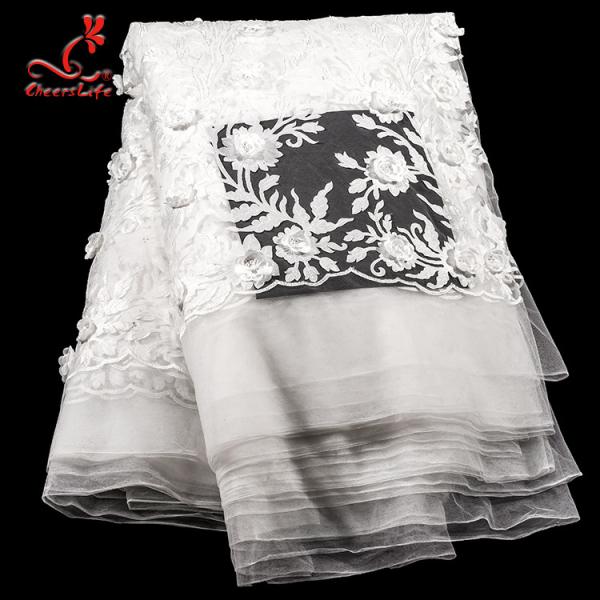 Elastic Embroidered Lace Fabric For Evening Dress Customize Color