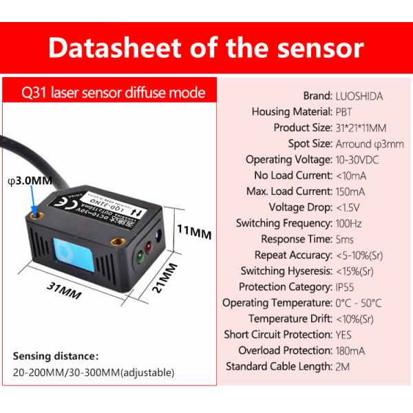 Снабжение жилищем 10-30VDC датчика Q31 PBT лазера квадрата/прямоугольника LUOSHIDA диффузное