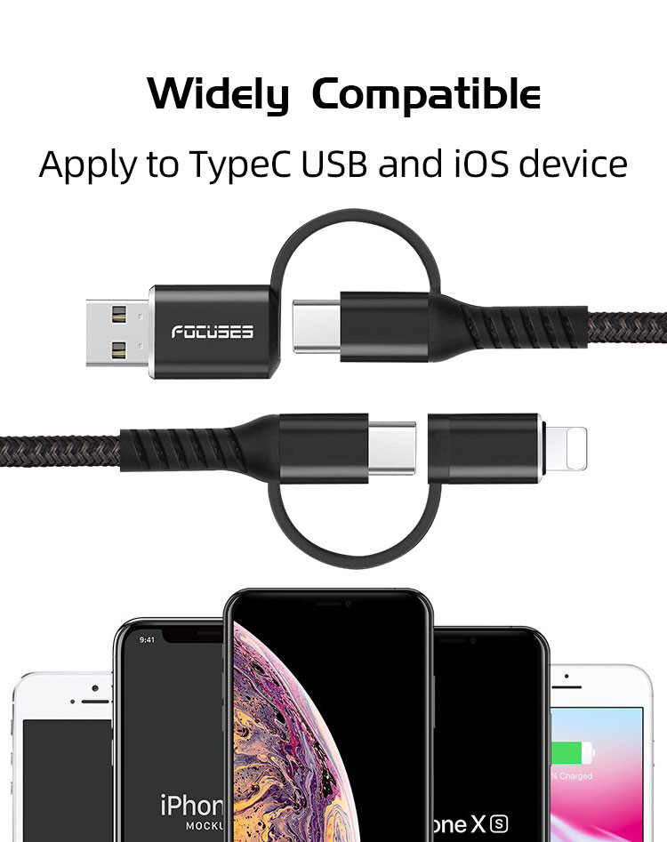PD 60W Nylon Braided Lightning Cable Fast Charging 4 In One USB Cable