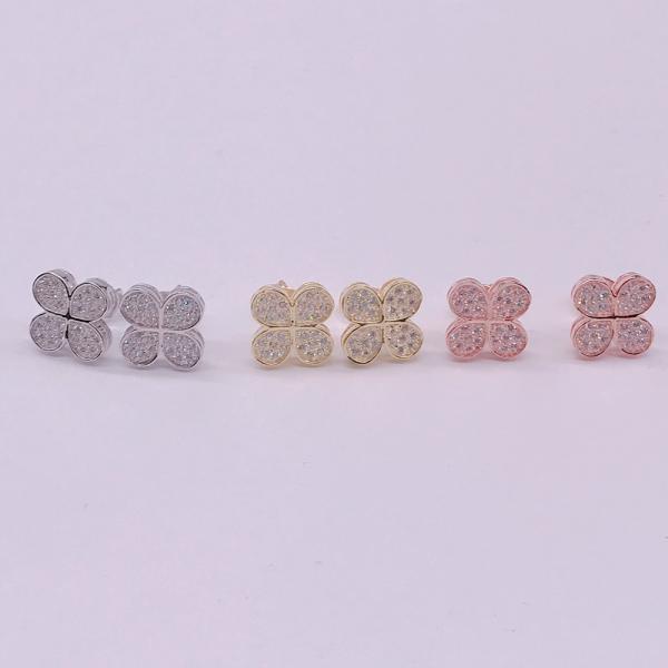New Arrival Cute Brass Jewelry Earring Party Gift Fashion Crystal Four Leaf Clover Stud Earrings For Women