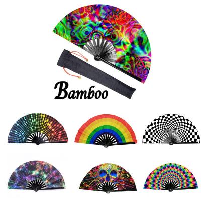 Tela de bambu que imprime o grande tamanho grande 33cm de Logo Customized Hand Fan Foldable