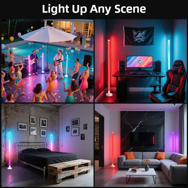 RGB Emitting Color Modern ABS LED Floor Lamp White Shade Dimmable Remote Control USB Power Source Smart Home Voice Control