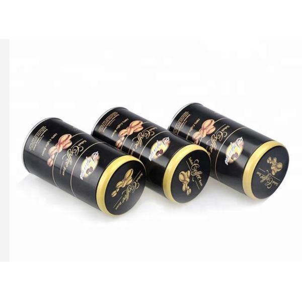 Round Metal Embossed Tall Coffee Tin Cans Outside White Lacquer