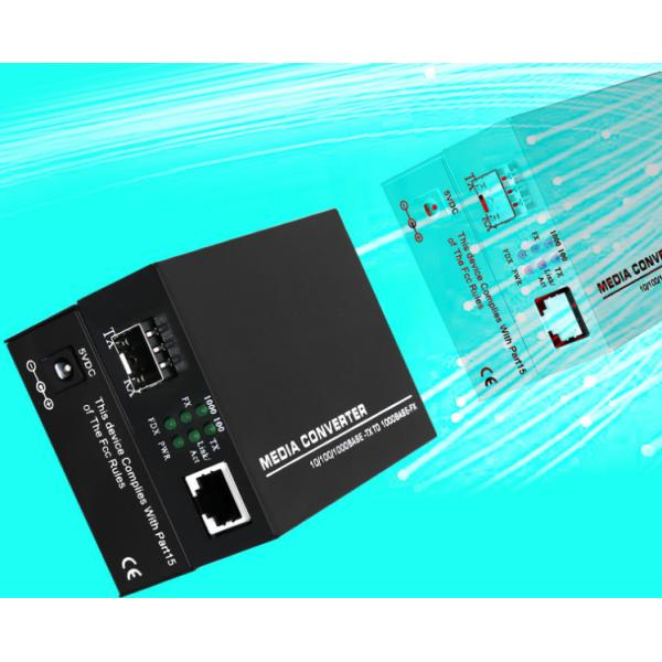 10 / 100 / 1000M Fiber Optic Media Converter External Power With 1 SFP Slot RJ45 Port