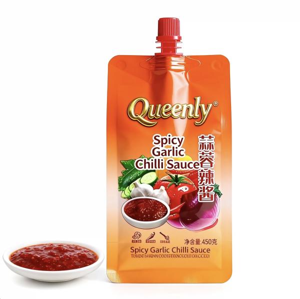 450g Garlic Chilli Sauce Packaging Bag Flat Bottom Shelf Stable Oil Resistance With Spout