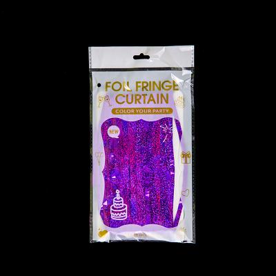 Cortina de chuva de glitter a laser montada na parede cortina de papel de alumínio roxo PET decoração de férias com desenhos requintados