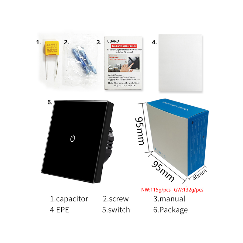UABRO EU/UK Standard 2Gang Wall light Touch Switch Luxury Glass Panel Led Indicator 220V 10A 5-300W/Gang Стенная лампа с сенсорным переключателем