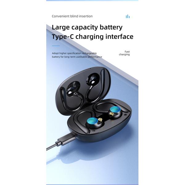 Black ABS True Wireless Stereo Earphone Factory Wholesale Earhook Style Earbuds