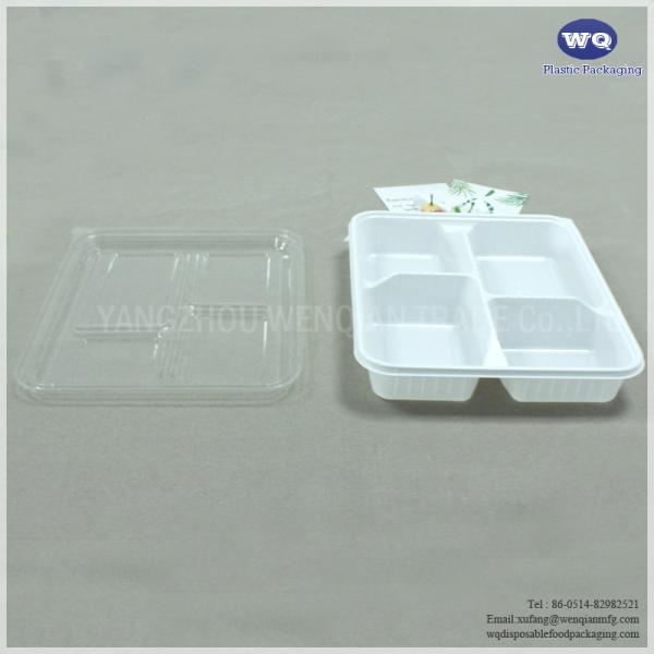 Disposable 4-Compartments Plastic Food Container With Lid Healthy Food Storage Disposable Plastic  Lunch Box