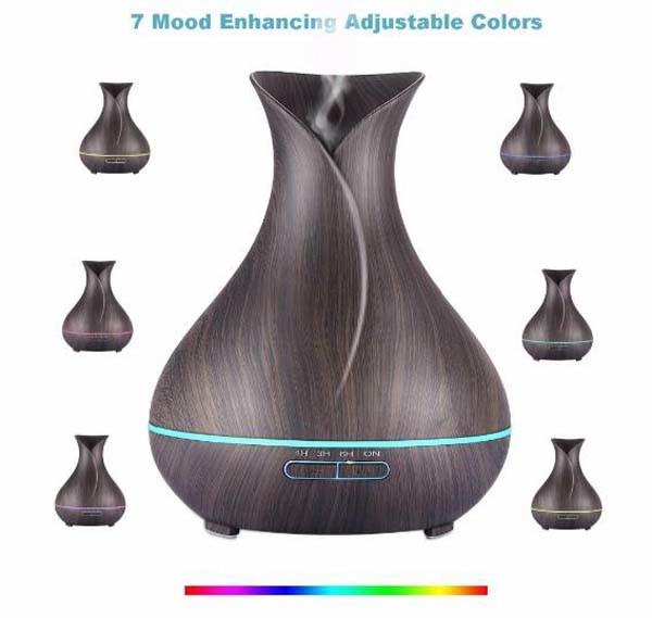 Wood Grain Essential Oil Diffuser 400ml Ultrasonic Air Humidifier with 7Color Changing LED Lights