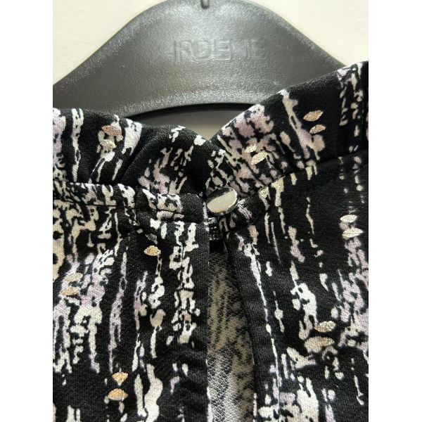 Black & White Abstract Print Ruffled High Neck Long Sleeve Top - Modern Artistic Style